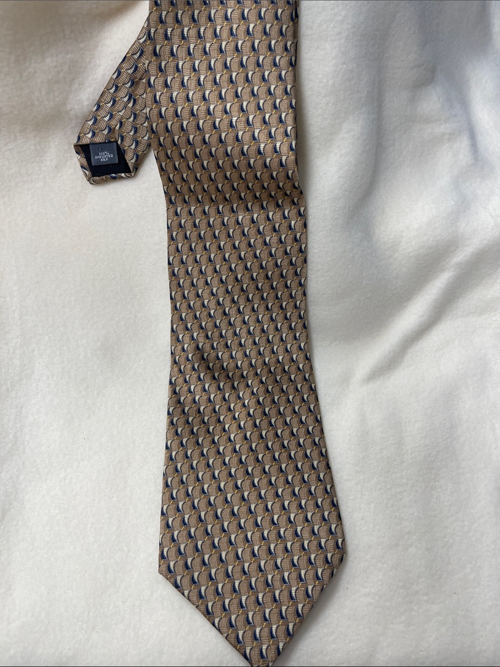 Lord & Taylor Brown and Navy Geometric Silk Tie
